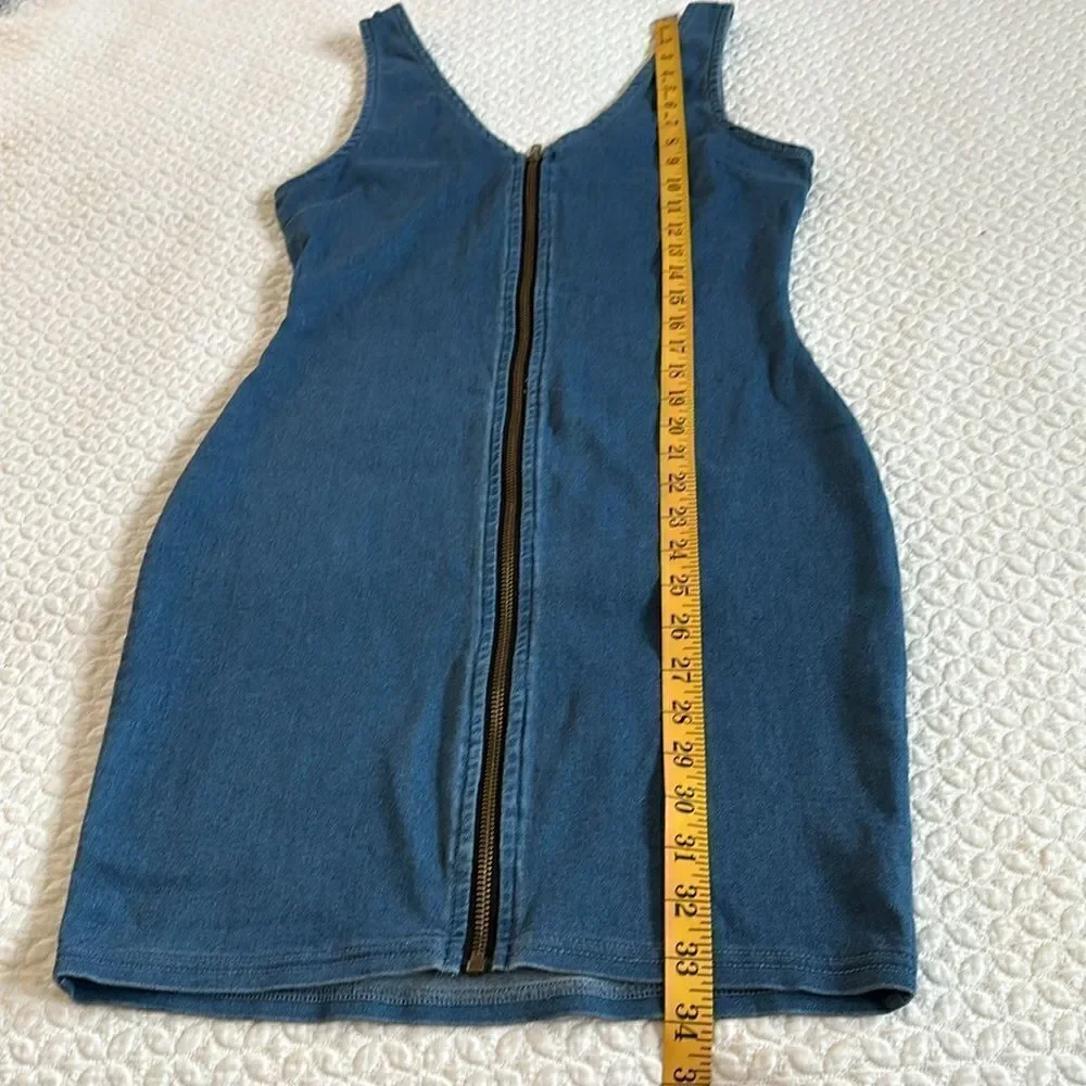 Iris Denim Dress Sexy Short Stretchy Sleeveless Front Zipper Club Party - Picture 10 of 14